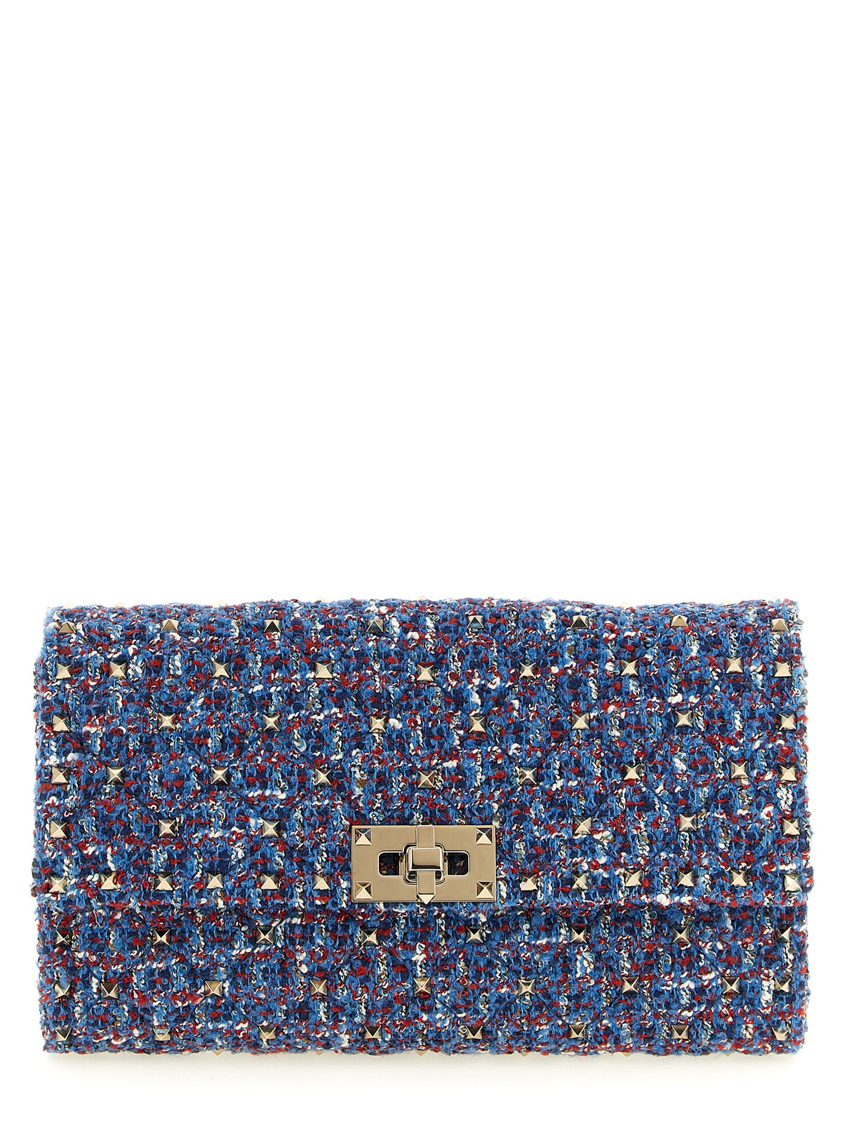 2-in-1 Shoulder & Crossbody Handbag by Valentino Garavani for women in cotton tweed leather & virgin wool blue features a versatile chic silhouette, meticulously detailed with a secure zipper, ample , and versatile crossbody-strap & shoulder-strap.