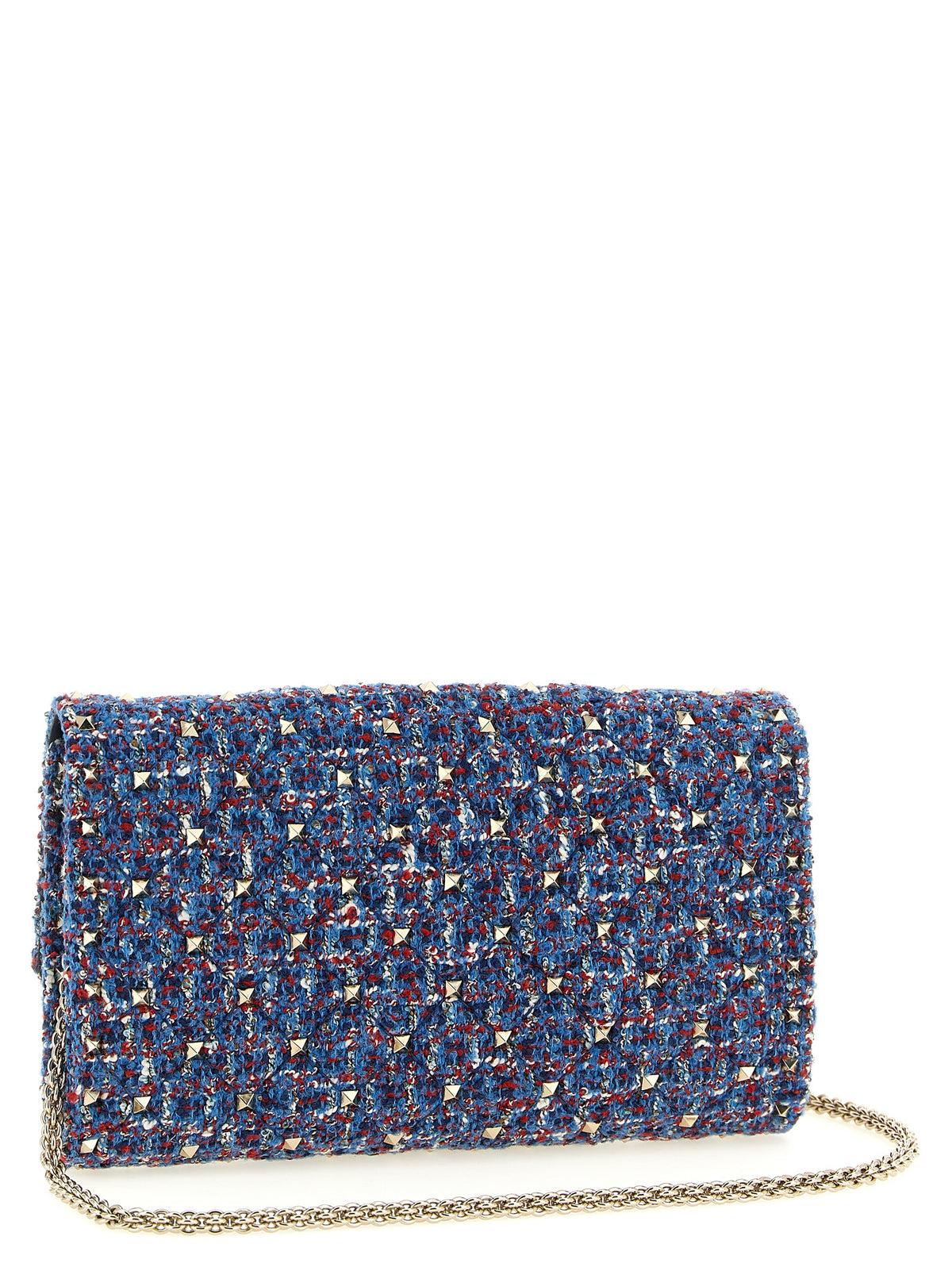 2-in-1 Shoulder & Crossbody Handbag by Valentino Garavani for women in cotton tweed leather & virgin wool blue features a transformative sophistication silhouette, showcasing a secure zipper, ample , and versatile crossbody-strap & shoulder-strap for a transformative sophistication look.