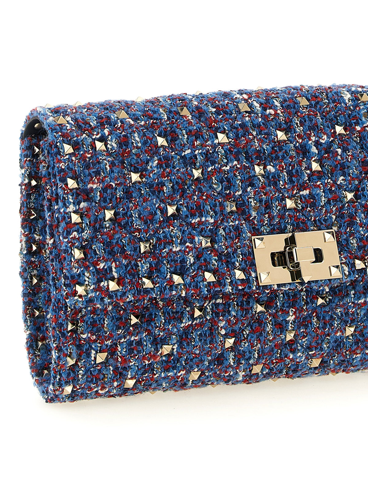 2-in-1 Shoulder & Crossbody Handbag by Valentino Garavani for women in cotton tweed leather & virgin wool blue features a transformative elegance silhouette, showcasing a secure zipper, organized , and versatile crossbody-strap & shoulder-strap for a transformative elegance look.