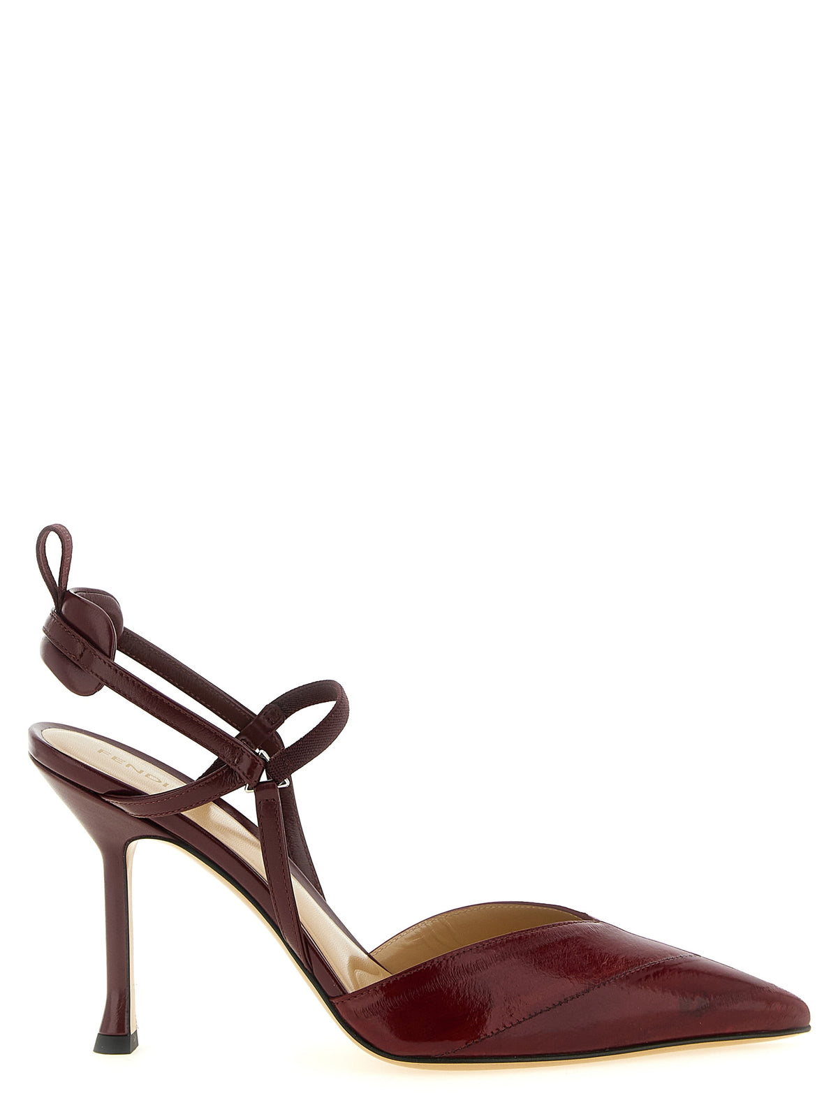 Platform Stiletto Slingback Pumps Heels by Fendi for women in lamb leather and bordeaux, chevron & signature showcases a effortlessly elegant silhouette as Women's Lamb Leather Platform Stiletto Slingback Pumps Heels, featuring a effortlessly elegant stiletto platform and a effortlessly elegant for an elegant look.