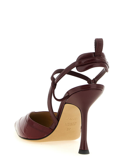 Platform Stiletto Slingback Pumps Heels by Fendi for women in lamb leather bordeaux, chevron & signature features a effortless chic silhouette, showcasing the Women's Lamb Leather Platform Stiletto Slingback Pumps Heels design with a effortless chic stiletto platform and for a effortless chic finish.