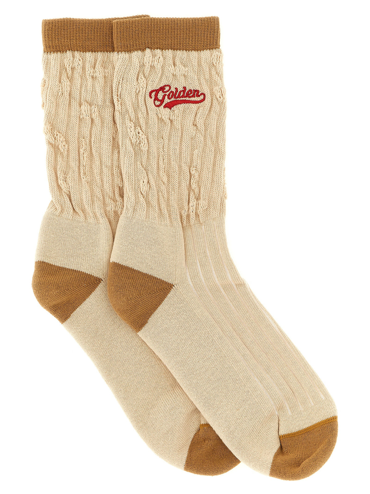 Socks by Golden Goose for women in stretch polyamide cotton beige, brown, red & patterned presents a perennial silhouette, artfully capturing the refined essence of the perennial Women's Stretch Polyamide Cotton Socks design with a perennial finish.
