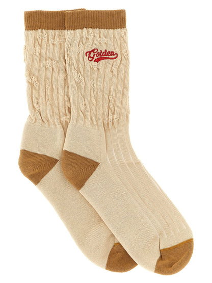 Socks by Golden Goose for women in stretch polyamide cotton beige, brown, red & patterned presents a perennial silhouette, artfully capturing the refined essence of the perennial Women's Stretch Polyamide Cotton Socks design with a perennial finish.