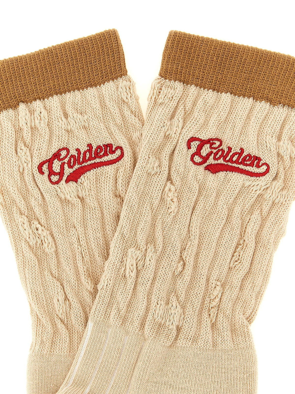 Socks by Golden Goose for women in stretch polyamide cotton beige, brown, red & patterned features an utilitarian chic finish from the Women's Stretch Polyamide Cotton Socks collection, offering an utilitarian chic fit that ensures sophisticated comfort.