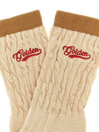 Socks by Golden Goose for women in stretch polyamide cotton beige, brown, red & patterned features an utilitarian chic finish from the Women's Stretch Polyamide Cotton Socks collection, offering an utilitarian chic fit that ensures sophisticated comfort.