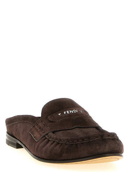 Flat Moccasin Moccasins Loafer Slip-On Shoes by Fendi for women in suede calfskin leather brown showcases a timeless silhouette from the Women's Suede Calfskin Leather Flat Moccasin Moccasins Loafer Slip-On Shoes collection, featuring a timeless flat and for a timeless finish.