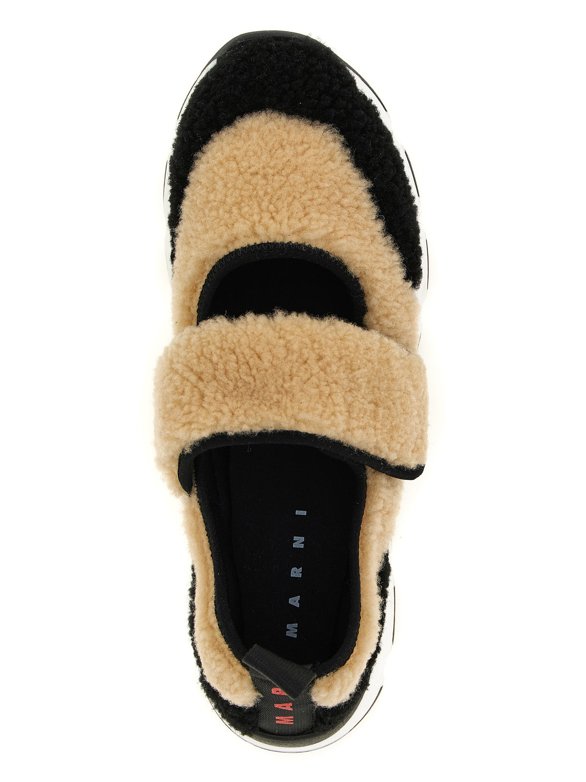 Sneakers by Marni for women in lamb leather bicolour, beige, black, white & signature features a chic design, perfectly showcasing the chic slip-on chunky style of this Women's Slip On Chunky Lamb Leather Sneakers.
