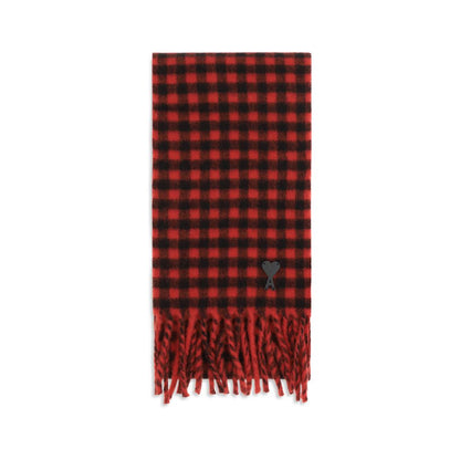 Ami Paris Merino Wool & Leather Fringes Scarf - Multicolor Checked