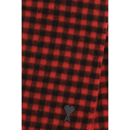 Ami Paris Merino Wool & Leather Fringes Scarf - Multicolor Checked