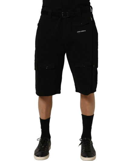 Cargo Shorts by Dolce & Gabbana for men in stretch cotton black & white features a utilitarian chic silhouette, meticulously detailed with a utilitarian chic regular-fit, short, and mid rise for a premium, utilitarian look.