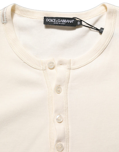 T-Shirt by Dolce & Gabbana for men in cotton cream & white showcases a chic silhouette, artfully detailed with a chic and long-sleeve for a chic finish.