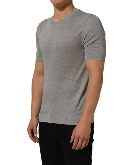 T-Shirt by Dolce & Gabbana for men in nylon & silk gray showcases a unassuming silhouette, artfully detailed with a refined crew neckline and unassuming for a sophisticated, contemporary look.