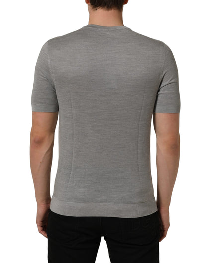 T-Shirt by Dolce & Gabbana for men in nylon & silk gray showcases a dramatic silhouette, elegantly detailed with a dramatic crew neckline and for a truly dramatic finish.
