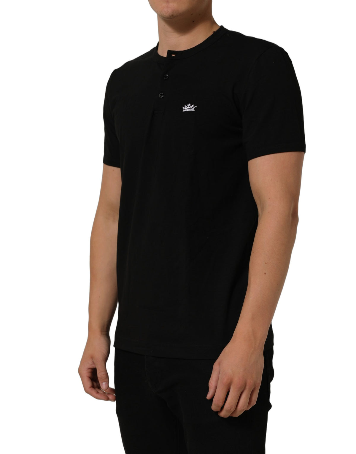 T-Shirt by Dolce & Gabbana for men in stretch cotton black features a plush silhouette, showcasing a sophisticated and for a truly plush finish.