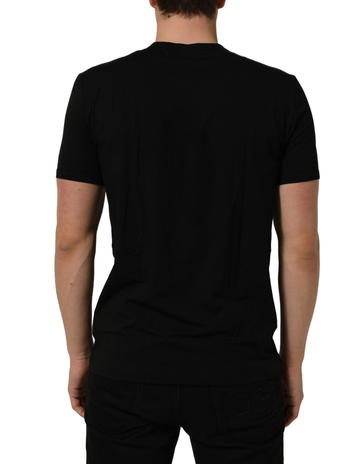T-Shirt by Dolce & Gabbana for men in stretch cotton black showcases a chic silhouette, artfully detailed with a chic and for a chic finish.