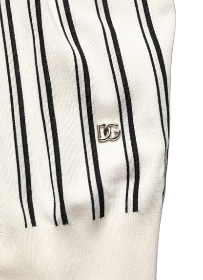 Polo Shirt by Dolce & Gabbana for men in silk black, white, patterned & striped showcases a enviable silhouette, featuring a refined and short-sleeve for a enviable finish.