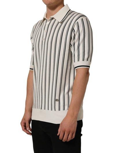 Polo Shirt by Dolce & Gabbana for men in silk black, white, patterned & striped presents a crisp silhouette, artfully detailed with a crisp and crisp .