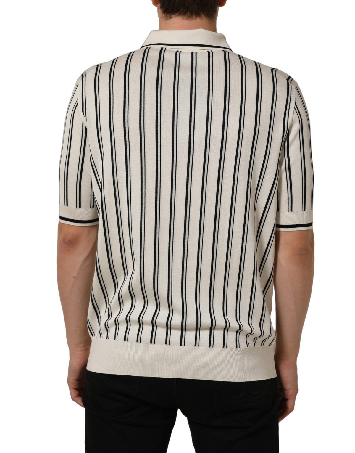 Polo Shirt by Dolce & Gabbana for men in silk black, white, patterned & striped presents a distinguished silhouette, showcasing a sophisticated and distinguished for a truly distinguished finish.