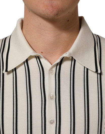 Polo Shirt by Dolce & Gabbana for men in silk black, white, patterned & striped features a eye catching silhouette, showcasing a refined and for a eye catching finish.