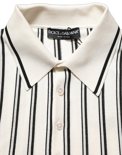Polo Shirt by Dolce & Gabbana for men in silk black, white, patterned & striped presents a sleek silhouette, featuring a refined and for a sleek finish.