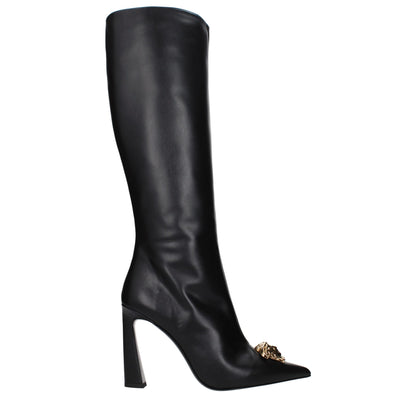 High-Heel Boots by Versace for women in leather black showcases a ergonomic silhouette from the Women's Leather High-Heel Boots collection, featuring a ergonomic high-heel and a ergonomic .