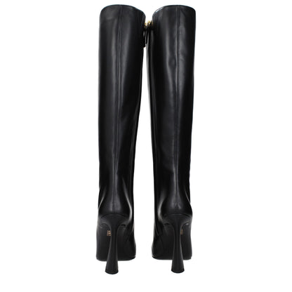 High-Heel Boots by Versace for women in leather black features an effortless chic silhouette from the Women's Leather High-Heel Boots collection, showcasing a effortless chic high-heel and refined for an effortless chic look.