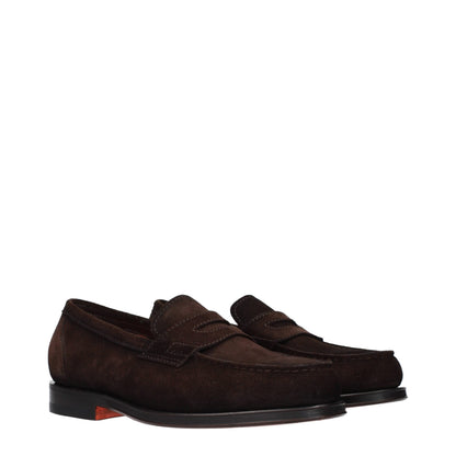 Loafer Slip-On Shoes by Santoni for men in suede leather brown features an ergonomic silhouette, perfectly showcasing Men's Suede Leather Loafer Slip-On Shoes with its distinct and elegant .