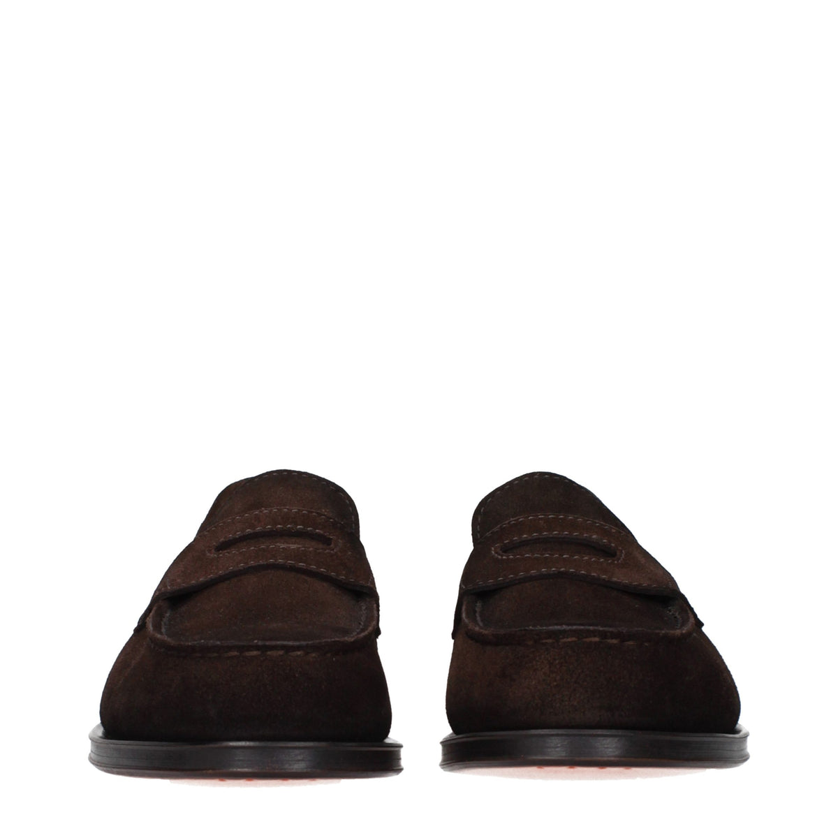 Loafer Slip-On Shoes by Santoni for men in suede leather brown features an dynamic silhouette from the Men's Suede Leather Loafer Slip-On Shoes collection, defined by a dynamic and for a dynamic look.