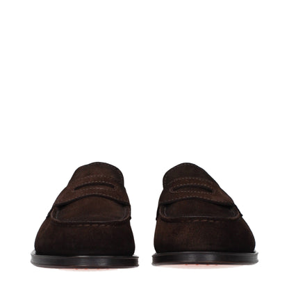 Loafer Slip-On Shoes by Santoni for men in suede leather brown features an dynamic silhouette from the Men's Suede Leather Loafer Slip-On Shoes collection, defined by a dynamic and for a dynamic look.