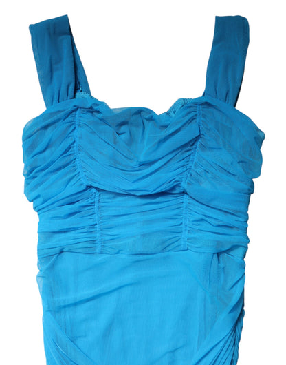 Dolce & Gabbana Women's Square Neck Cotton Nylon Silk & Tulle Midi Dress - Blue