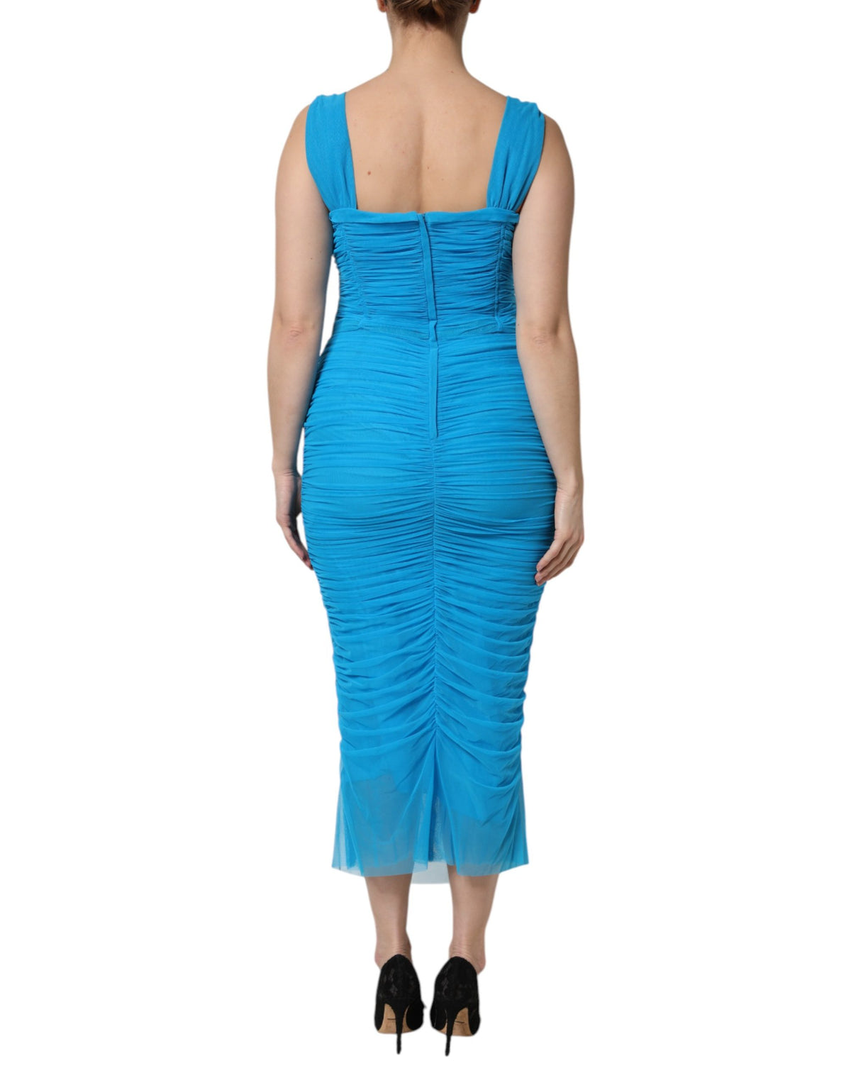 Dolce & Gabbana Women's Square Neck Cotton Nylon Silk & Tulle Midi Dress - Blue