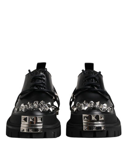 Dolce & Gabbana Men's Viscose Calfskin & Goat Leather Lace-Up Boots - Black Silver