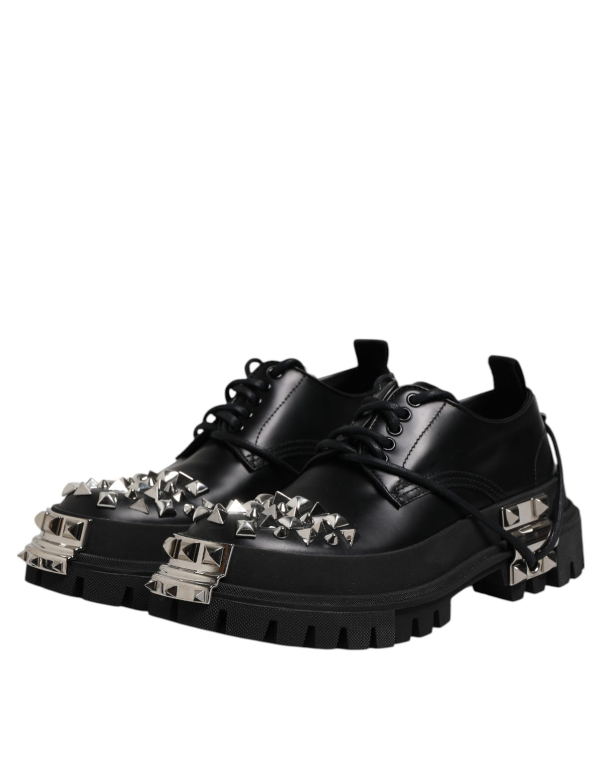 Dolce & Gabbana Men's Viscose Calfskin & Goat Leather Lace-Up Boots - Black Silver