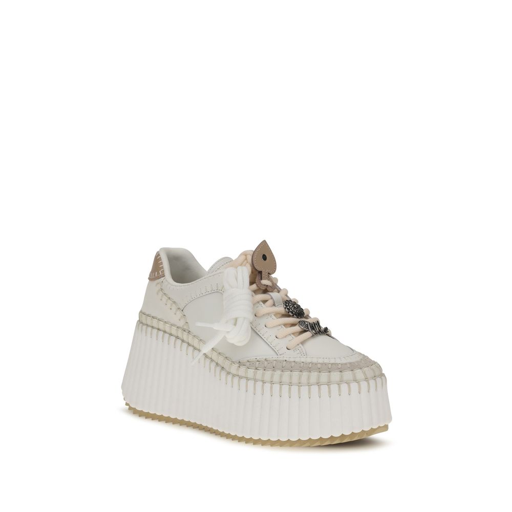Chloé Women's Low Top Bos Taurus Calfskin Leather Sneakers - White Signature