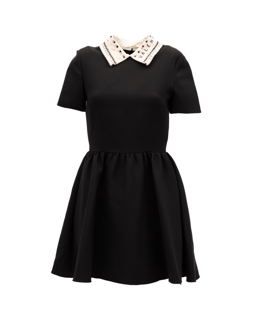 Valentino Garavani Black Mini Dress with Embellished Collar