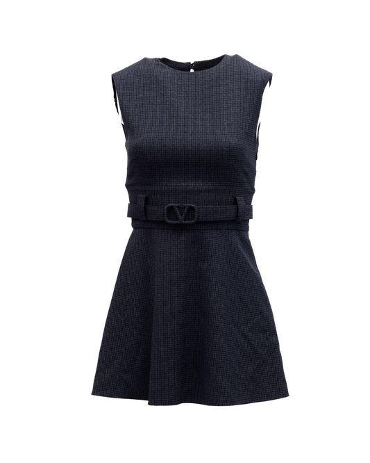 Valentino Garavani Navy Check Sleeveless Mini Dress