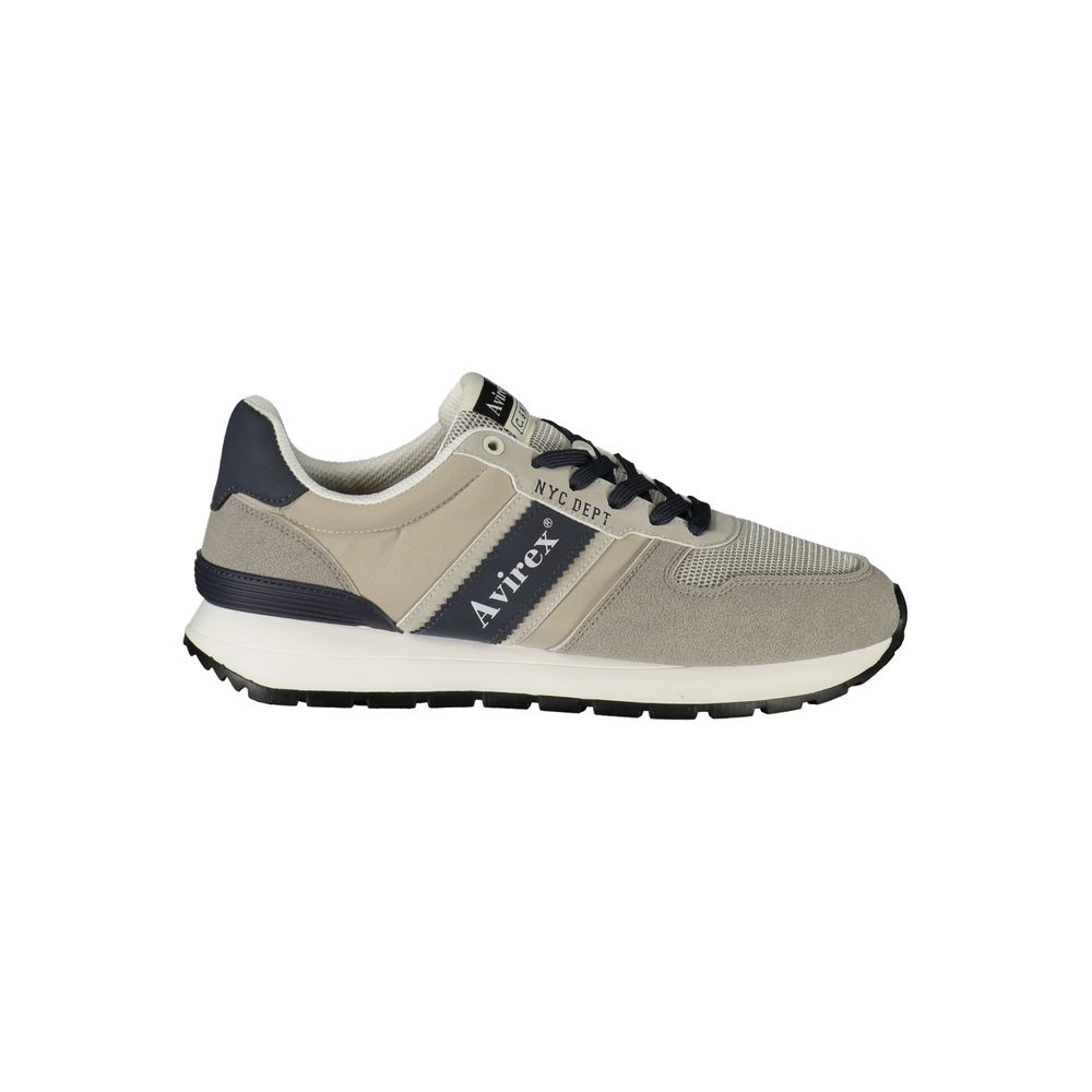 Athletic Sneakers by Avirex for men in polyester & polyurethane blue, gray & signature showcases an impeccable silhouette, defined by an impeccable athletic style design that perfectly captures the essence of the Men's Athletic Polyester & Polyurethane Sneakers.