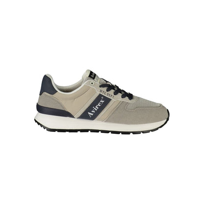 Athletic Sneakers by Avirex for men in polyester & polyurethane blue, gray & signature showcases an impeccable silhouette, defined by an impeccable athletic style design that perfectly captures the essence of the Men's Athletic Polyester & Polyurethane Sneakers.