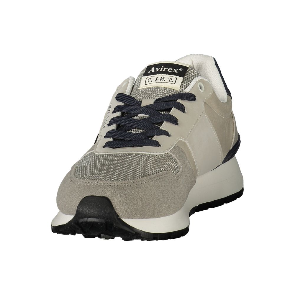 Athletic Sneakers by Avirex for men in polyester & polyurethane blue, gray & signature features an exquisite silhouette, showcasing the premium athletic style of the Men's Athletic Polyester & Polyurethane Sneakers with an exquisite finish.
