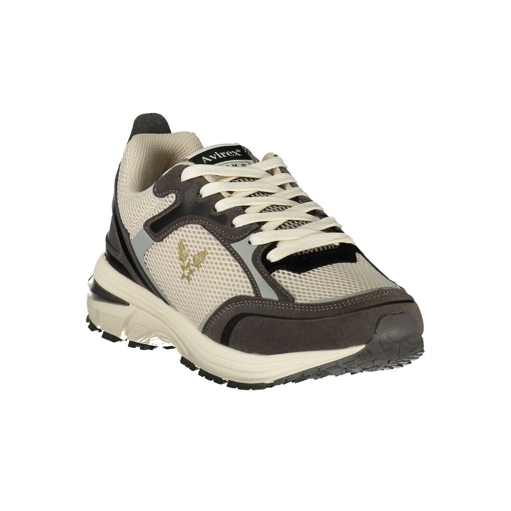 Athletic Sneakers by Avirex for men in polyester & polyurethane gray, light-blue & white features an effortless chic silhouette, showcasing the signature athletic style of the Men's Athletic Polyester & Polyurethane Sneakers collection with a truly effortless chic finish.