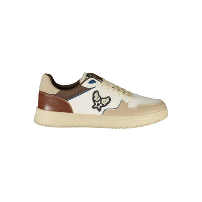 Athletic Sneakers by Avirex for men in polyester & polyurethane beige, brown & white showcases a architectural silhouette, artfully capturing the essence of the Men's Athletic Polyester & Polyurethane Sneakers with its signature architectural athletic style construction.