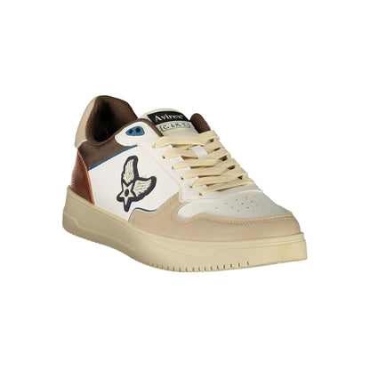 Athletic Sneakers by Avirex for men in polyester & polyurethane beige, brown & white features an timeless silhouette from the Men's Athletic Polyester & Polyurethane Sneakers collection, showcasing a timeless athletic style for a timeless look.