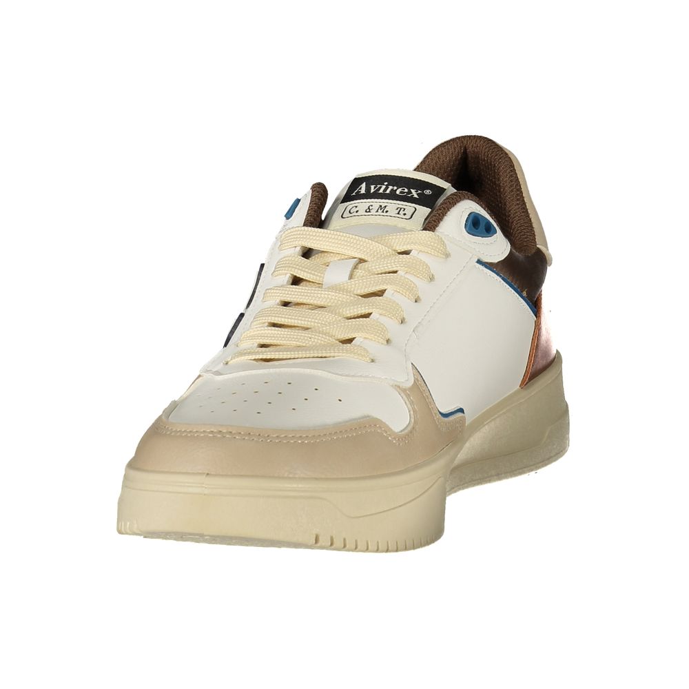 Athletic Sneakers by Avirex for men in polyester & polyurethane beige, brown & white presents a sleek silhouette, perfectly capturing the athletic style essence of Men's Athletic Polyester & Polyurethane Sneakers with its sleek design and premium finish.