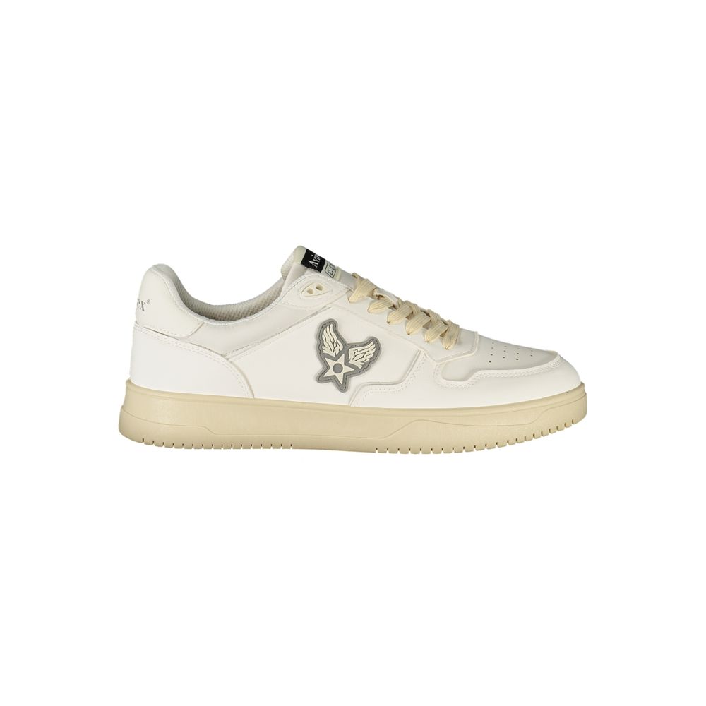 Athletic Sneakers by Avirex for men in polyester & polyurethane white features an timeless silhouette from the Men's Athletic Polyester & Polyurethane Sneakers collection, showcasing a timeless athletic style for a timeless look.