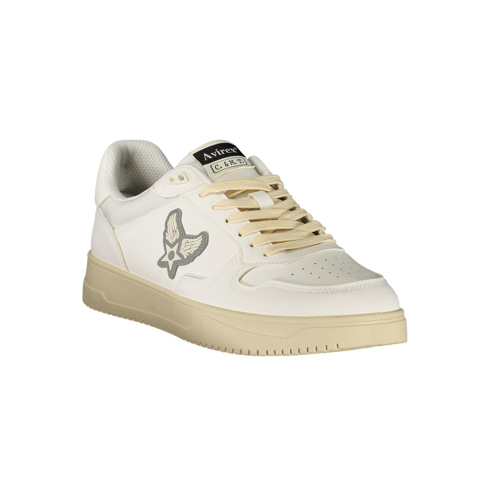 Athletic Sneakers by Avirex for men in polyester & polyurethane white features an effortless chic silhouette, showcasing the signature athletic style of the Men's Athletic Polyester & Polyurethane Sneakers collection with a truly effortless chic finish.