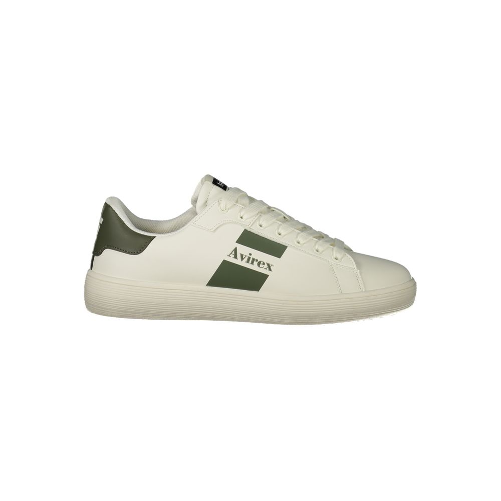 Athletic Sneakers by Avirex for men in canvas polyurethane & polyester green & white features an exquisite silhouette, showcasing the premium athletic style of the Men's Athletic Canvas Polyurethane & Polyester Sneakers with an exquisite finish.