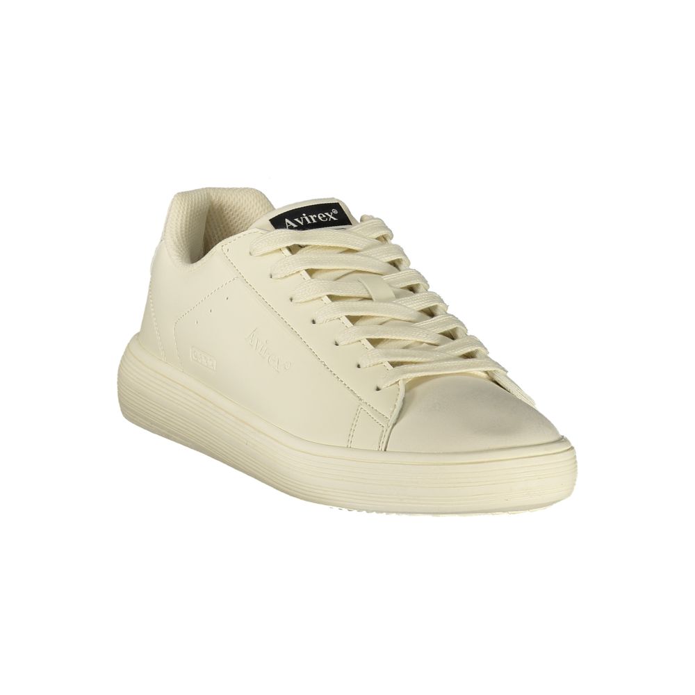 Athletic Sneakers by Avirex for men in polyester & polyurethane white & print showcases a architectural silhouette, artfully capturing the essence of the Men's Athletic Polyester & Polyurethane Sneakers with its signature architectural athletic style construction.