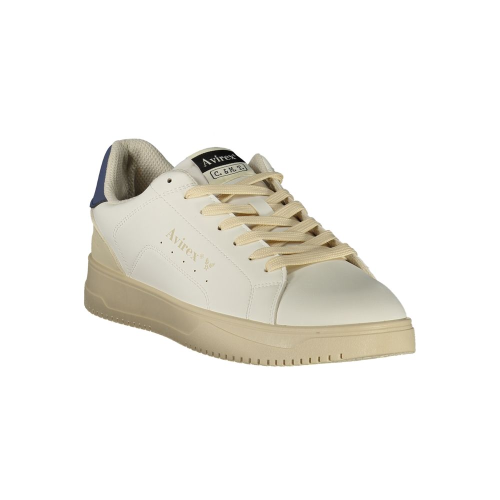 Athletic Sneakers by Avirex for men in polyester & polyurethane blue & white features an timeless silhouette from the Men's Athletic Polyester & Polyurethane Sneakers collection, showcasing a timeless athletic style for a timeless look.