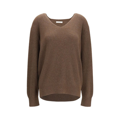 The Row Women's Regular Fit Slim V Neck Cashmere & Cotton Sweatshirt - Brown