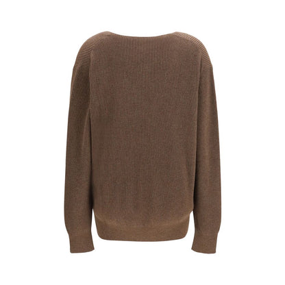 The Row Women's Regular Fit Slim V Neck Cashmere & Cotton Sweatshirt - Brown